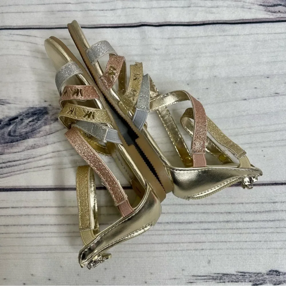 Michael Kors Toddler‎ Size 8 Girls Gold Silver Pink Glitter Strappy Sandals